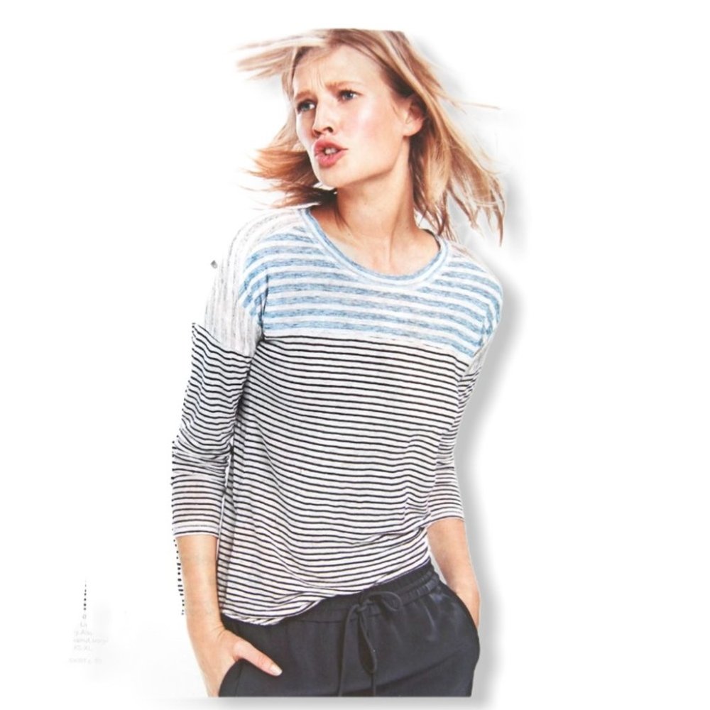 {J.Crew} Linen Baseball Tee Mixed Stripes